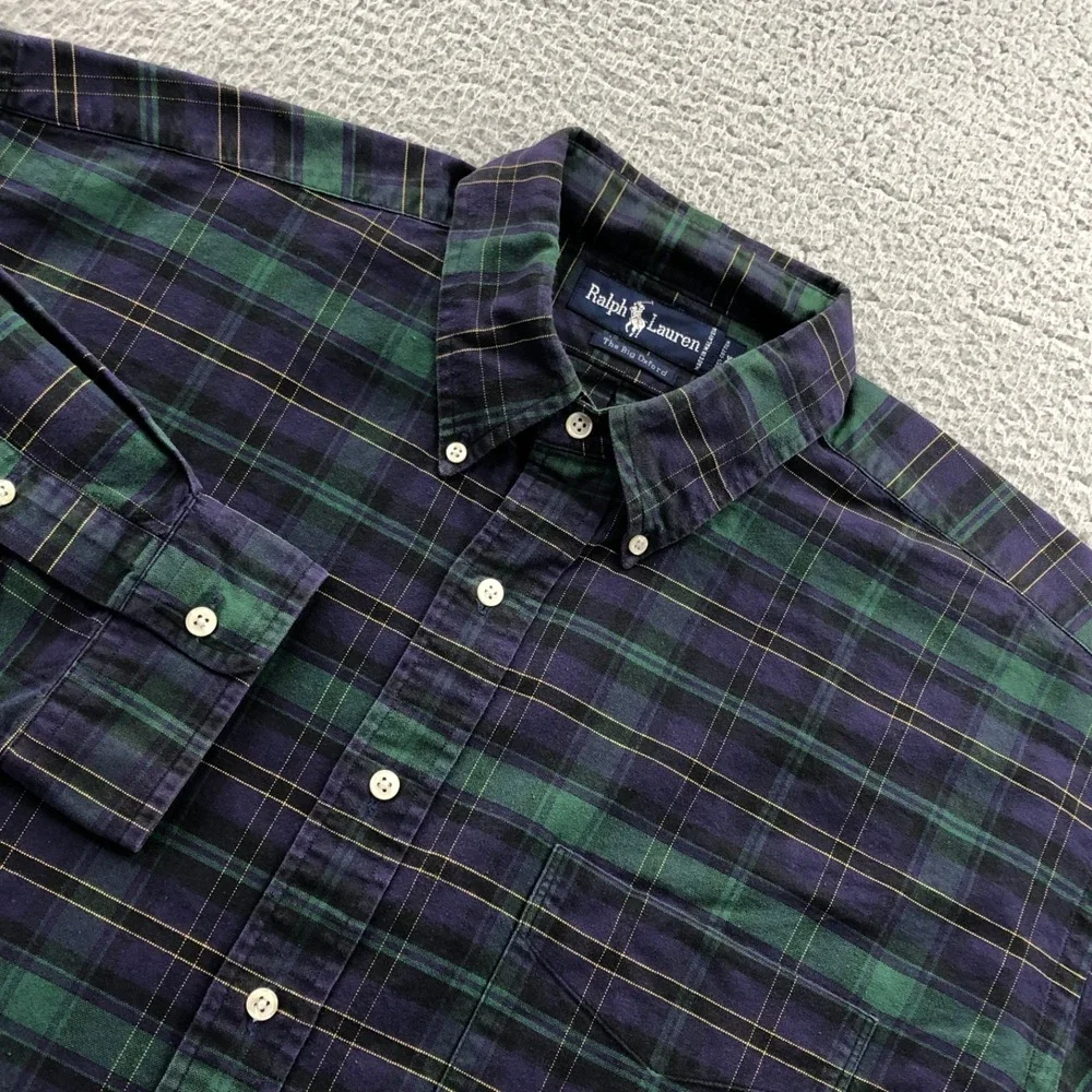 Vtg Polo Ralph Lauren Shirt Mens XL Green Big Oxford Blackwatch OCDB Tartan